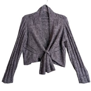J.Jill Cropped Wool Blend Cardigan Sweater Marled Pointelle Open Knit Design